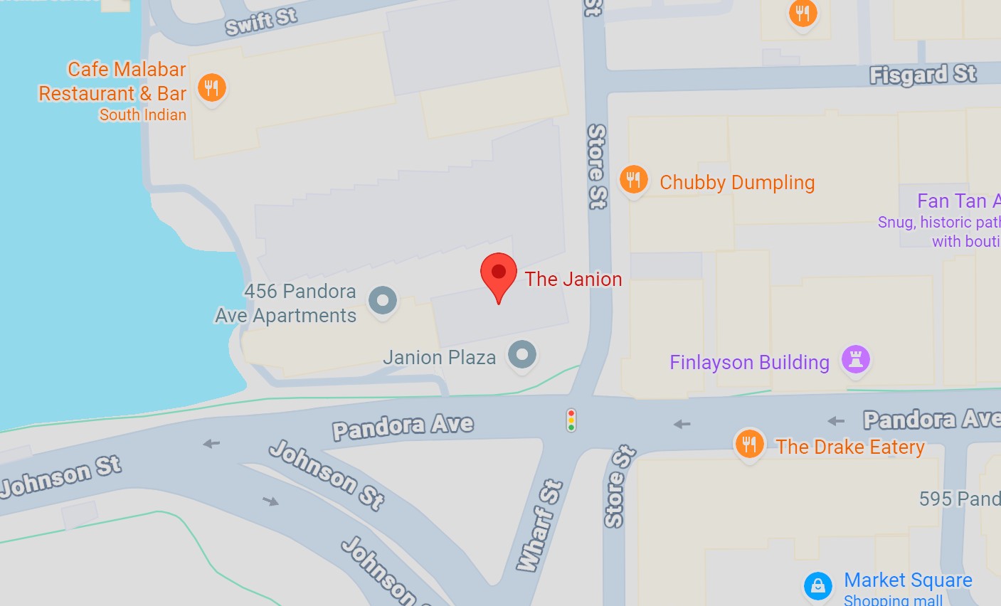 Map showing The Janion location in Victoria, BC