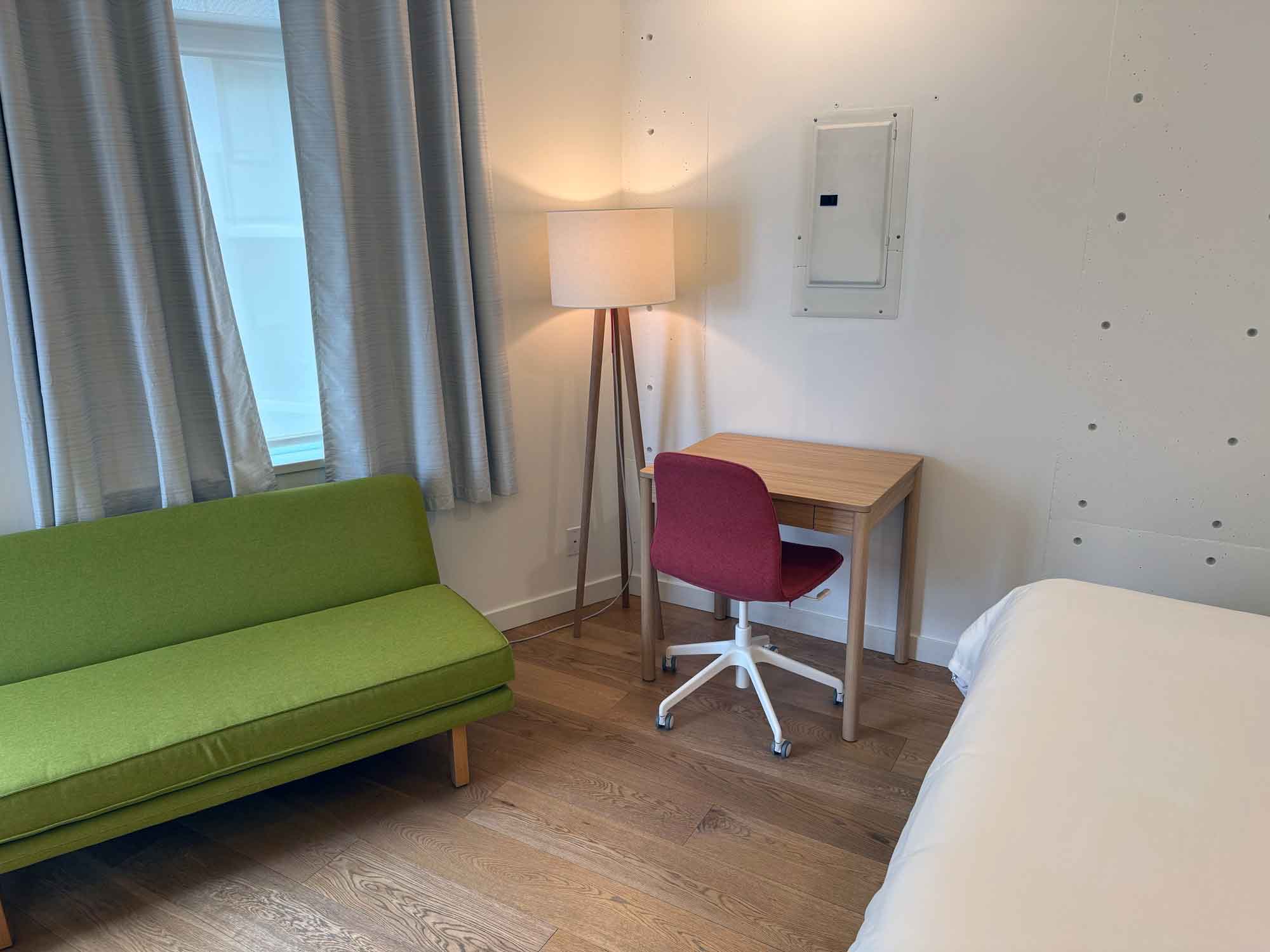 Couch, desk, and chair